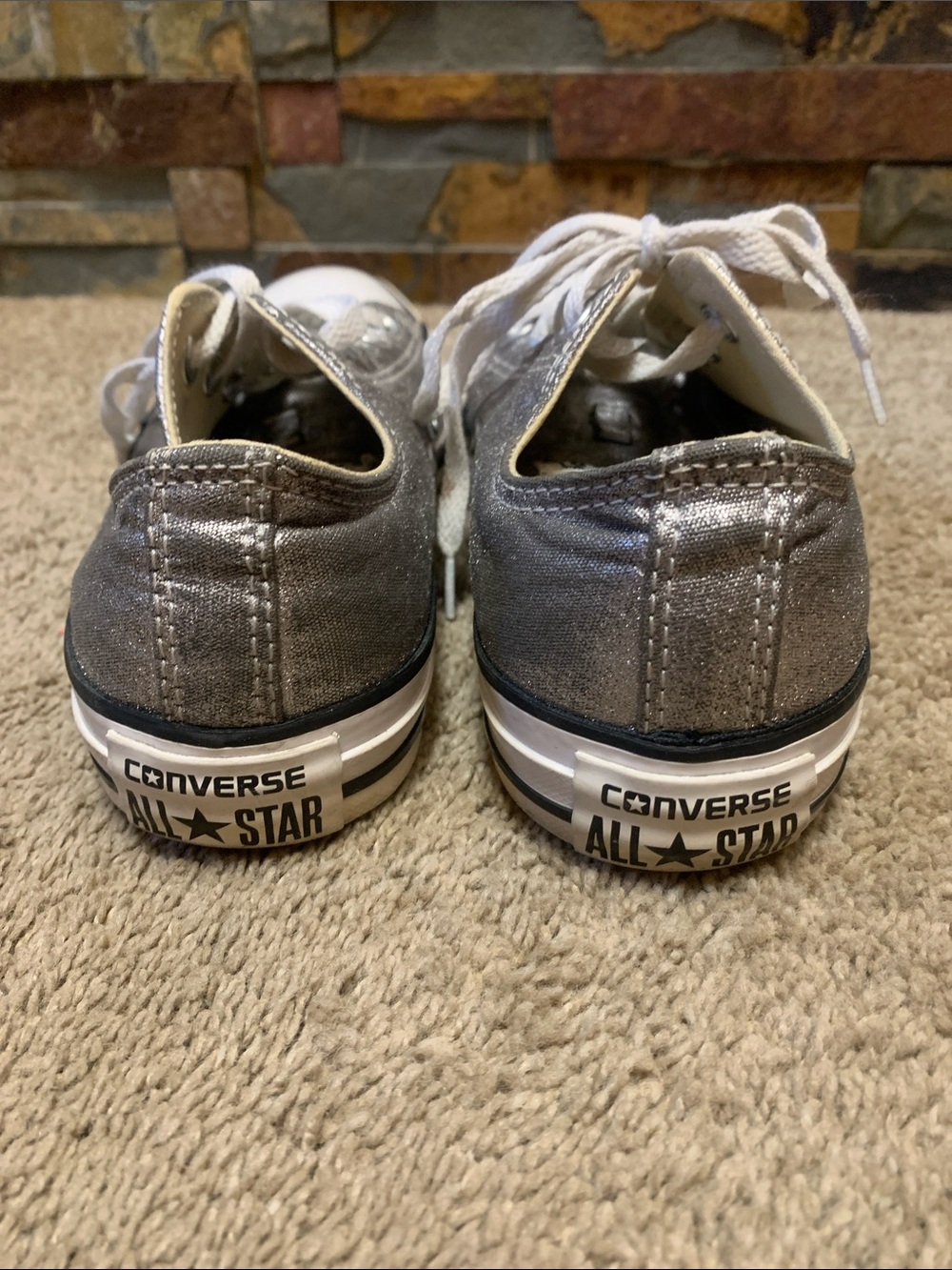 Converse Silver Metallic gunmetal gray Low Top Sneakers with White Accents 7 - Picture 5 of 8